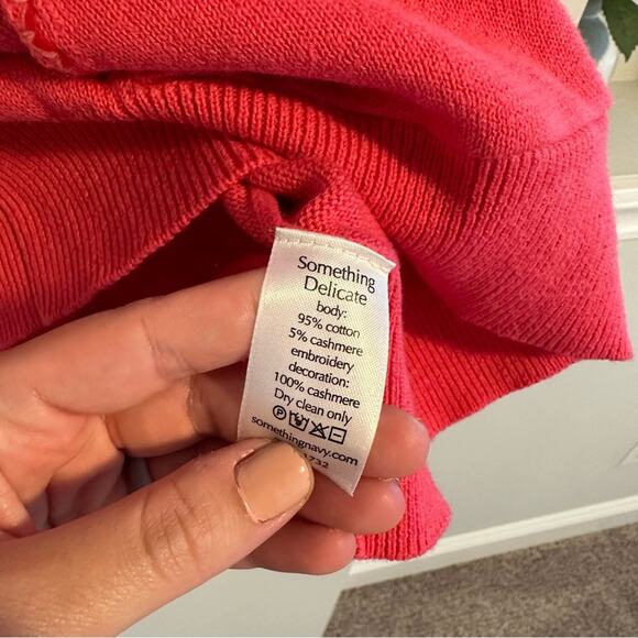 NWT Something Navy Pink Cotton Cashmere Embroidered Hoodie Sweater XS - Picture 11 of 11